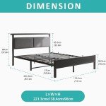Stylish Full Size Bed Frame with Upholstered Headboard