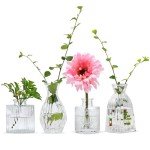 Set of 4 Clear Embossed Glass Bud Vases