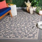 Safavieh Grey and Natural Indoor Outdoor Rug 4'x5'7