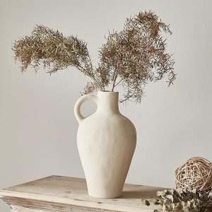 Beige Rustic Ceramic Vase for Farmhouse Decor
