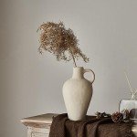 Beige Rustic Ceramic Vase for Farmhouse Decor