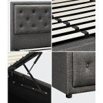 Oikiture Grey Queen Bed Frame with Storage