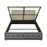 Oikiture Grey Queen Bed Frame with Storage