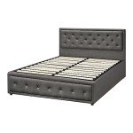 Oikiture Grey Queen Bed Frame with Storage