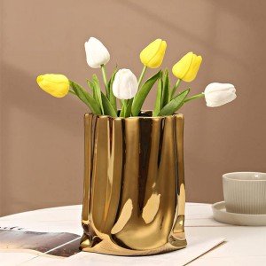 Gold Ceramic Minimalist Flower Vase for Home Décor
