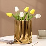 Gold Ceramic Minimalist Flower Vase for Home Décor