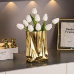 Gold Ceramic Minimalist Flower Vase for Home Décor