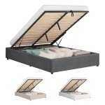 Queen Size Gas Lift Bed Frame in Grey Linen