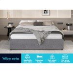 Queen Size Gas Lift Bed Frame in Grey Linen
