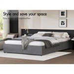 Queen Size Gas Lift Bed Frame in Grey Linen