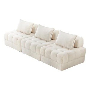 OIKITURE White 3-Seater Boucle Modular Sofa
