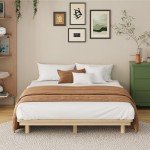 Solid Wood Double Bed Frame with Platform Design