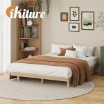 Solid Wood Double Bed Frame with Platform Design