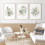 Boho Floral Watercolor Wall Art Set of 3