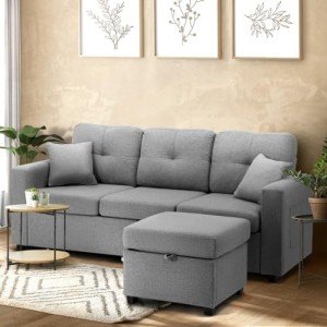 Stylish Light Grey 3-Seater Sectional Sofa Set