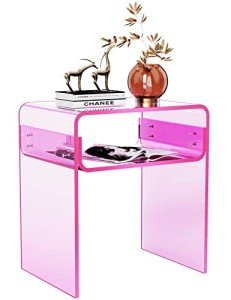 Pink Acrylic Side Table for Bedroom or Living Room