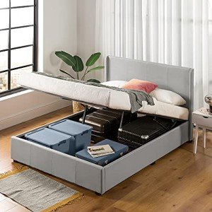 Light Grey Queen Bed Frame with Storage Lift