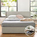 Light Grey Queen Bed Frame with Storage Lift