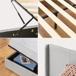 Light Grey Queen Bed Frame with Storage Lift