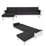 Black & White 5-Seater Linen Sofa Bed Couch