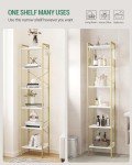 Industrial 6-Tier Bookshelf with Hooks - White/Gold
