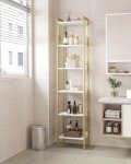 Industrial 6-Tier Bookshelf with Hooks - White/Gold