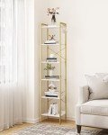 Industrial 6-Tier Bookshelf with Hooks - White/Gold