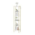 Industrial 6-Tier Bookshelf with Hooks - White/Gold