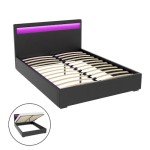 Modern Double Bed Frame with RGB LED Headboard