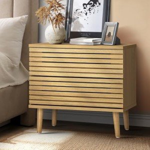 Natural Wood Nightstand with 2 Drawers