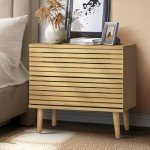 Natural Wood Nightstand with 2 Drawers