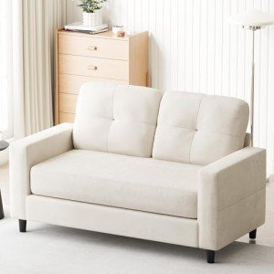 Beige Linen 2-Seater Love Seat Sofa