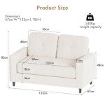 Beige Linen 2-Seater Love Seat Sofa