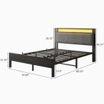 Queen Size Bed Frame with LED Lights and Storage