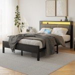 Queen Size Bed Frame with LED Lights and Storage