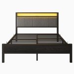 Queen Size Bed Frame with LED Lights and Storage
