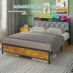 Industrial Queen Bed Frame with Storage & USB Ports