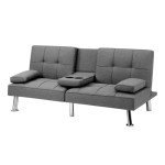 Grey 3-Seater Convertible Sofa Bed with Cup Holder