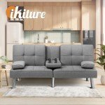 Grey 3-Seater Convertible Sofa Bed with Cup Holder