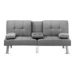 Grey 3-Seater Convertible Sofa Bed with Cup Holder