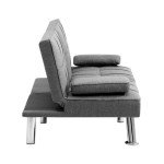 Grey 3-Seater Convertible Sofa Bed with Cup Holder
