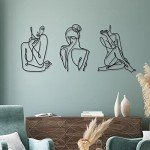 3-Piece Minimalist Metal Woman Wall Art Set