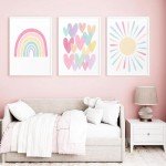 Pink Rainbow & Sun Nursery Wall Art Set
