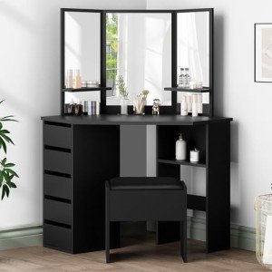 Alfordson Black Corner Makeup Vanity Desk Set