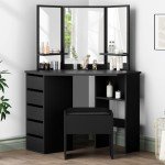 Alfordson Black Corner Makeup Vanity Desk Set
