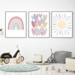 Pink Rainbow & Sun Nursery Wall Art Set