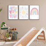 Pink Rainbow & Sun Nursery Wall Art Set