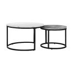 Round Marble Coffee Table Set of 2 White/Grey