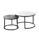 Round Marble Coffee Table Set of 2 White/Grey
