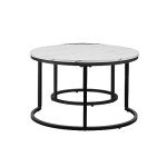 Round Marble Coffee Table Set of 2 White/Grey